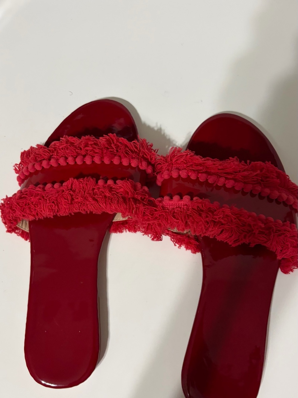 Red Fringe Double-Strap Women's Slide Sandals